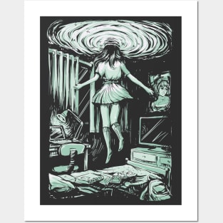 Trippy Psychedelic Girl Floating Into Another Dimension Portal Posters and Art